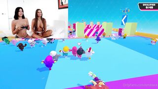 Lesbian British Best Friends Playing Fall Guys Topless